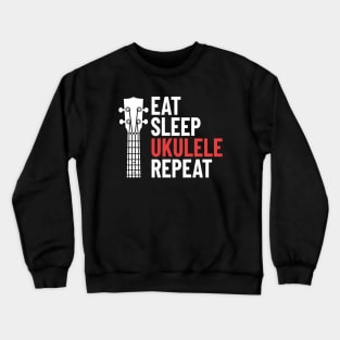 Eat Sleep Ukulele Repeat Ukulele Headstock Dark Theme Crewneck Sweatshirt